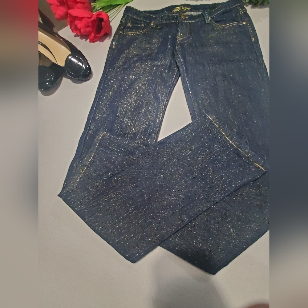 NWOT BONAGE Superbe jeans bootycut marine et fils doré unique ! Wow !